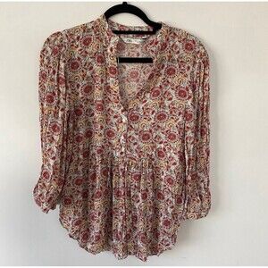 ZARA Women's The Lola Floral Hi-Low Long Sleeve V-Neck Blouse Size L